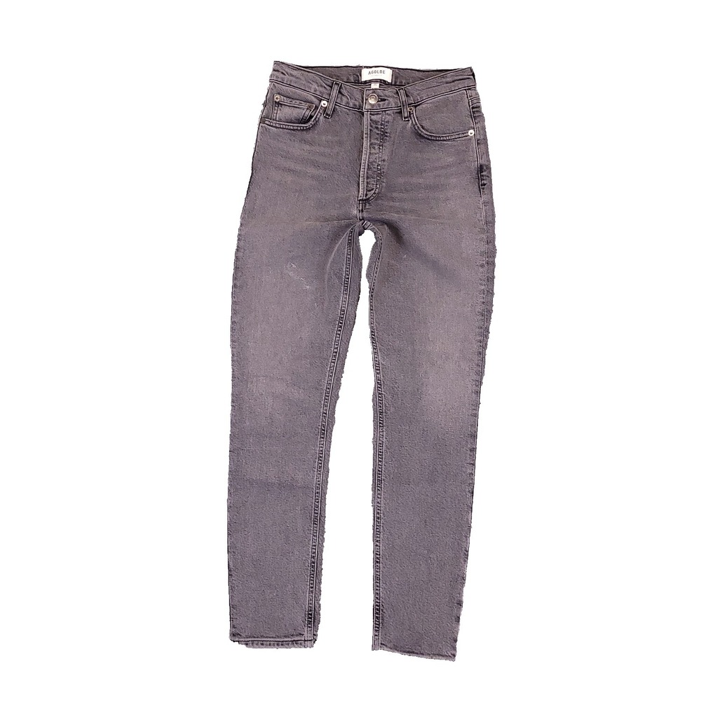 Agolde Nico 25x27 Gray Mid Rise Slim Fit Stretch Button Fly Distressed Whisker‎